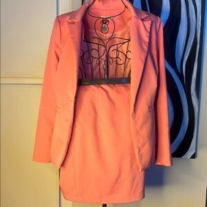 Women's Pink Blazer with Pink Skirt Set